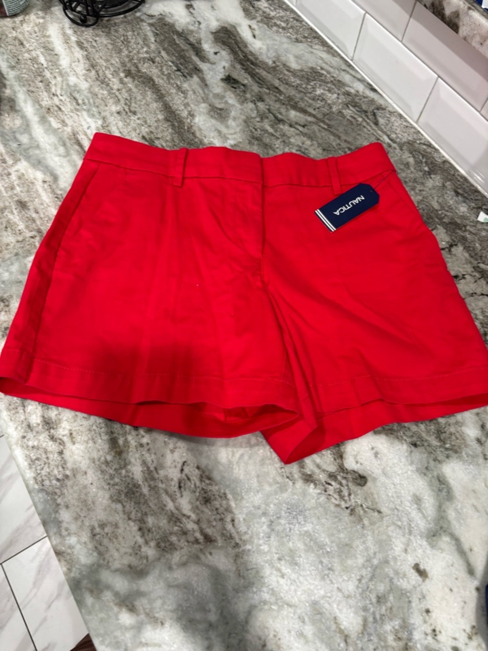Nautica Women’s Bright Red Tailored Cotton-Blend Shorts,  size:6